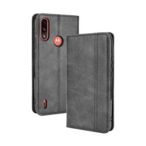 For Motorola Moto E7 Power Magnetic Buckle Retro Texture Horizontal Flip Leather Case with Holder & Card Slots & Photo Frame(Black) (OEM)
