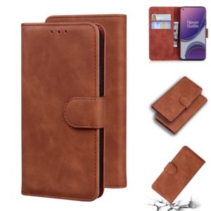 For OnePlus 8T Skin Feel Pure Color Flip Leather Phone Case(Brown) (OEM)