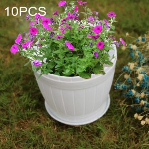10 PCS Imitation Wooden Barrel Plastic Resin Flower Pot with Tray, Top Diameter: 9cm, Height: 6.5cm(White) (OEM)