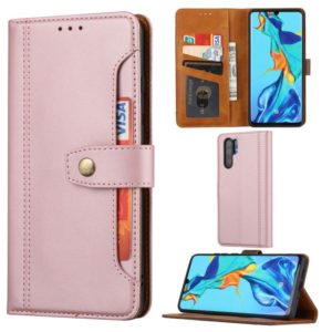 For Huawei P30 Pro Calf Texture Double Fold Clasp Horizontal Flip Leather Case with Photo Frame & Holder & Card Slots & Wallet(Rose Gold) (OEM)