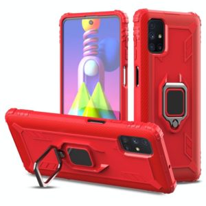 For Samsung Galaxy M51 Carbon Fiber Protective Case with 360 Degree Rotating Ring Holder(Red) (OEM)