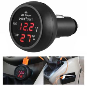3 In 1 Car USB Charger Car Cigarette Lighter With Voltage Detection Display Multi-function Monitoring Table(Red) (OEM)