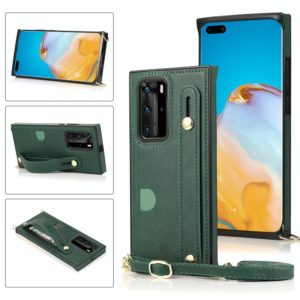 For Huawei P40 Wrist Strap PU+TPU Shockproof Protective Case with Crossbody Lanyard & Holder & Card Slot(Green) (OEM)