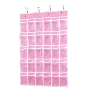 30 Grid Non-woven Transparent Mobile Phone Hanging Bag(Pink) (OEM)