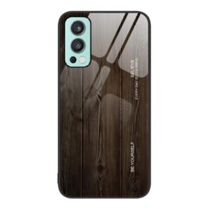 For OnePlus Nord 2 5G Wood Grain Glass Protective Case(Black) (OEM)