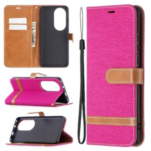 For Huawei P50 Pro Color Matching Denim Texture Horizontal Flip Leather Case with Holder & Card Slots & Wallet & Lanyard(Rose Red) (OEM)