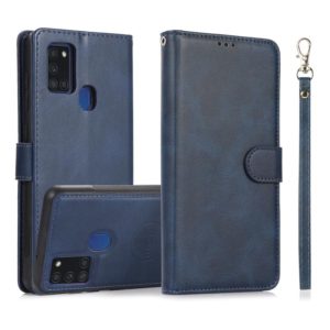 For Samsung Galaxy A21s Calf Texture 2 in 1 Detachable Magnetic Back Cover Horizontal Flip Leather Case with Holder & Card Slots & Wallet & Photo Frame(Blue) (OEM)
