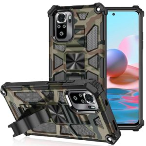 For Xiaomi Redmi Note 10 Pro Camouflage Armor Shockproof TPU + PC Magnetic Protective Case with Holder(Army Green) (OEM)
