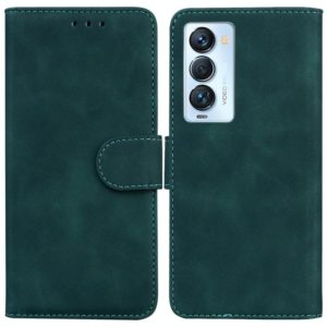 For Tecno Camon 18 Premier Skin Feel Pure Color Flip Leather Phone Case(Green) (OEM)