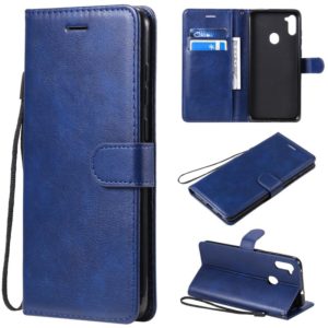 For Samsung Galaxy A11 Solid Color Horizontal Flip Protective Leather Case with Holder & Card Slots & Wallet & Photo Frame & Lanyard(Blue) (OEM)