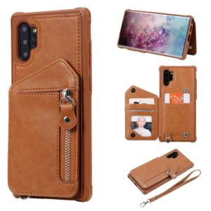 For Galaxy Note 10 Plus Dual Buckles Zipper Shockproof Back Cover Protective Case with Holder & Card Slots & Wallet & Lanyard & Photos Frames(Coffee) (OEM)