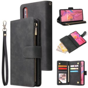 For Huawei P30 Multifunctional Retro Frosted Horizontal Flip Leather Case with Card Slot & Holder & Zipper Wallet & Photo Frame & Lanyard(Black) (OEM)