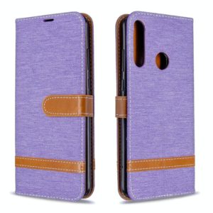 For Huawei Y6P Color Matching Denim Texture Horizontal Flip Leather Case with Holder & Card Slots & Wallet & Lanyard(Purple) (OEM)