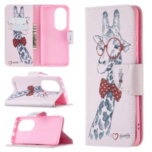 For Huawei P50 Pro Colored Drawing Pattern Horizontal Flip Leather Case with Holder & Card Slots & Wallet(Giraffe) (OEM)