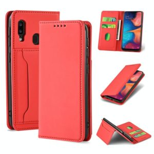 For Samsung Galaxy A20e Strong Magnetism Liquid Feel Horizontal Flip Leather Case with Holder & Card Slots & Wallet(Red) (OEM)