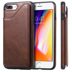 For iPhone 7 Plus / 8 Plus Shockproof Calf Texture Protective Case with Holder & Card Slots & Frame(Coffee) (OEM)