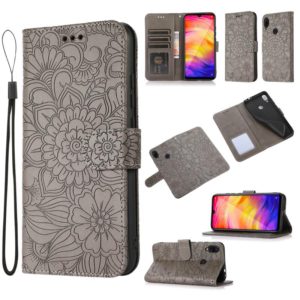 For Xiaomi Redmi Note 7 Skin Feel Embossed Sunflower Horizontal Flip Leather Case with Holder & Card Slots & Wallet & Lanyard(Grey) (OEM)
