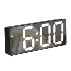 Mirror Bedside Alarm Clock Battery Plug-In Dual-Purpose LED Clock, Colour: Rectangular Black Shell (Mirror White Light) (OEM)