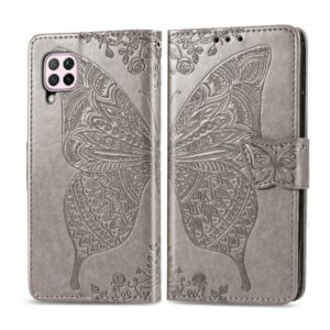For Huawei Nova 6 SE Butterfly Love Flower Embossed Horizontal Flip Leather Case with Bracket / Card Slot / Wallet / Lanyard(Gray) (OEM)