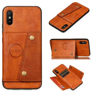 For Xiaomi Redmi 9A Double Buckle PU + TPU Shockproof Magnetic Protective Case with Card Slot & Holder(Brown) (OEM)