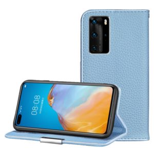 For Huawei P40 Pro Litchi Texture Solid Color Horizontal Flip Leather Case with Bracket & Card Slots & Wallet & Lanyard(Light Blue) (OEM)