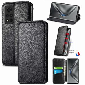 For Honor V40 5G Blooming Mandala Embossed Pattern Magnetic Horizontal Flip Leather Case with Holder & Card Slots & Wallet(Black) (OEM)