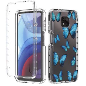 For Motorola Moto G Power (2021) 2 in 1 High Transparent Painted Shockproof PC + TPU Protective Case(Blue Butterfly) (OEM)