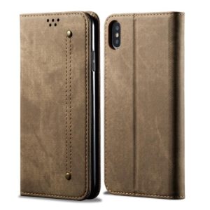 For iPhone XS Max Denim Texture Casual Style Horizontal Flip Leather Case with Holder & Card Slots & Wallet(Khaki) (OEM)