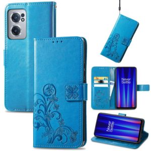 For OnePlus Nord CE 2 5G Four-leaf Clasp Embossed Buckle Leather Phone Case(Blue) (OEM)