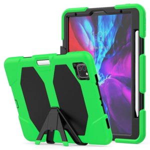 For iPhone 11 Pro For iPad Pro 11 inch (2020) Shockproof Colorful Silicon + PC Protective Case with Holder & Shoulder Strap & Hand Strap & Pen Slot(Green) (OEM)