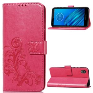 For Moto E6 Four-leaf Clasp Embossed Buckle Mobile Phone Protection Leather Case with Lanyard & Card Slot & Wallet & Bracket Function(Magenta) (OEM)