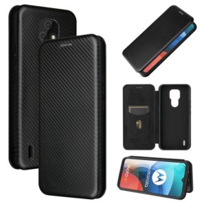 For Motorola Moto E7 Carbon Fiber Texture Horizontal Flip TPU + PC + PU Leather Case with Card Slot(Black) (OEM)