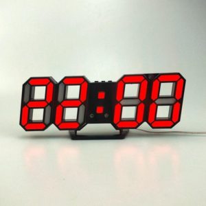 6609 3D Stereo LED Alarm Clock Living Room 3D Wall Clock, Colour: Black Frame Red Light (OEM)