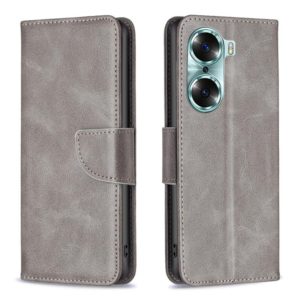 For Honor 60 Lambskin Texture Pure Color Horizontal Flip Leather Phone Case(Grey) (OEM)