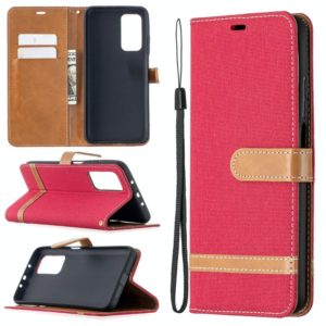 For Xiaomi Mi 10T / 10 Pro 5G Color Matching Denim Texture Leather Case with Holder & Card Slots & Wallet & Lanyard(Red) (OEM)