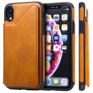 For iPhone XR Shockproof Calf Texture Protective Case with Holder & Card Slots & Frame(Brown) (OEM)