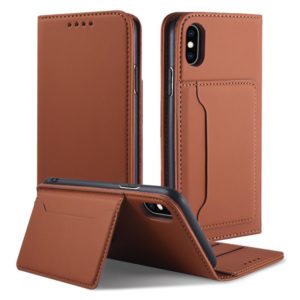 For iPhone X / XS Strong Magnetism Shockproof Horizontal Flip Liquid Feel Leather Case with Holder & Card Slots & Wallet(Brown) (OEM)