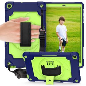 For Samsung Galaxy Tab A 10.1 (2019)/T515 360 Degree Rotation Turntable Contrast Color Robot Shockproof Silicone + PC Protective Case with Holder(Navy Blue + Yellow Green) (OEM)