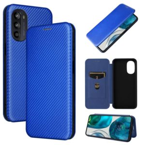 For Motorola Moto G52/G82 Carbon Fiber Texture Horizontal Flip Leather Phone Case(Blue) (OEM)