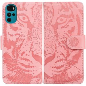 For Motorola Moto G22 Tiger Embossing Pattern Horizontal Flip Leather Phone Case(Pink) (OEM)
