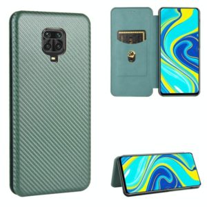 For Xiaomi Redmi Note 9S Carbon Fiber Texture Horizontal Flip TPU + PC + PU Leather Case with Card Slot(Green) (OEM)