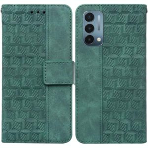 For OnePlus Nord N200 5G Geometric Embossed Leather Phone Case(Green) (OEM)
