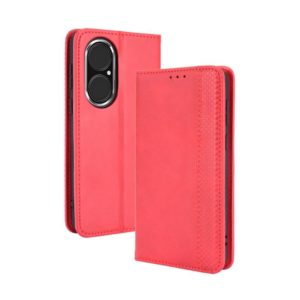For Huawei P50 Magnetic Buckle Retro Crazy Horse Texture Horizontal Flip Leather Case with Holder & Card Slots & Photo Frame(Red) (OEM)