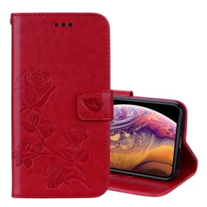 For iPhone XS Max Rose Embossed Horizontal Flip PU Leather Case with Holder & Card Slots & Wallet(Red) (OEM)