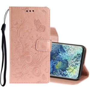 For Samsung Galaxy A31 Pressed Printing Butterfly Pattern Horizontal Flip Leather Case with Holder & Card Slots(Rose Gold) (OEM)