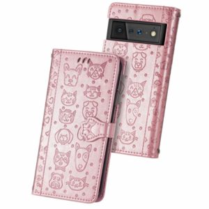 For Google Pixel 6 Cat and Dog Embossed Horizontal Flip Phone Leather Case with Holder & Card Slot & Wallet & Lanyard(Rose Gold) (OEM)