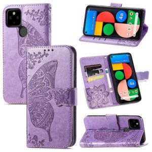 For Google Pixel 5A Butterfly Love Flower Embossed Horizontal Flip Leather Case with Bracket & Card Slot & Wallet & Lanyard(Light Purple) (OEM)
