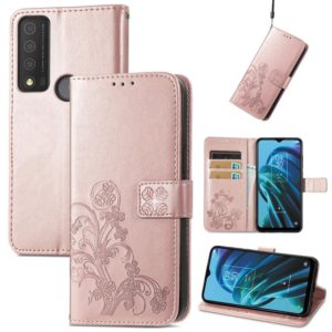 For TCL 30 XE 5G Four-leaf Clasp Embossed Buckle Leather Phone Case(Rose Gold) (OEM)