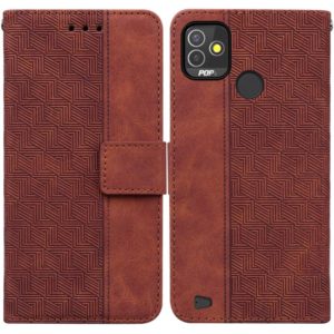 For Tecno Pop 5P Geometric Embossed Leather Phone Case(Brown) (OEM)