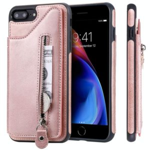 For iPhone 8 Plus / 7 Plus Solid Color Double Buckle Zipper Shockproof Protective Case(Rose Gold) (OEM)